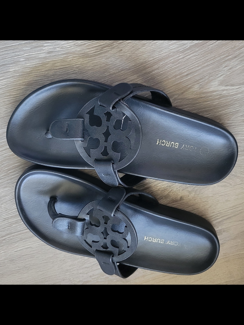 Tory Burch Cloud Black Miller Leather Thong Sandals